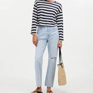 Madewell Drop-Shoulder Pullover Crop Tencel Tee Striped Navy White